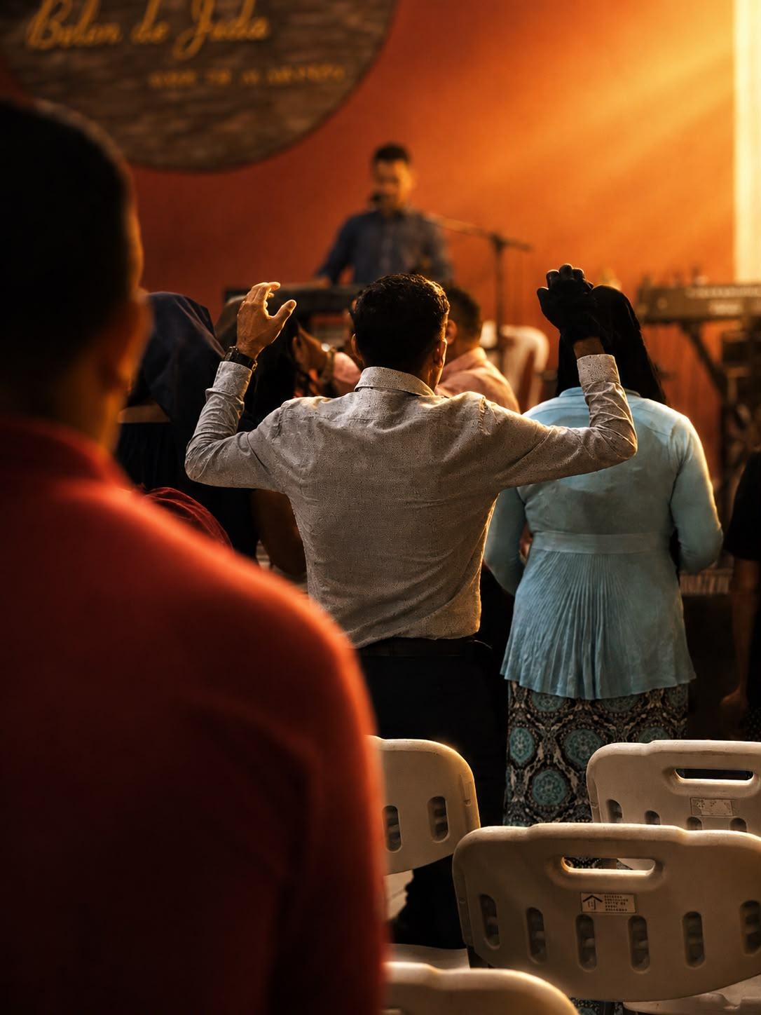 Congregación adorando a Dios durante un servicio